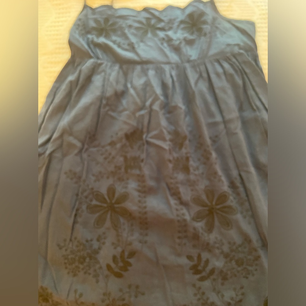 Blue cotton embroidered summer dress. Lined with straps.